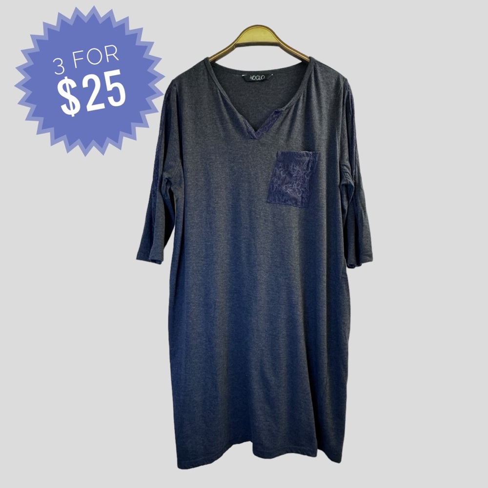 Voglo Women’s Night Dress Size X Blue 3/4 Length Sleeves